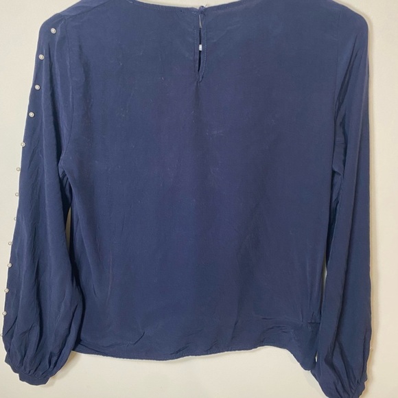 Zara Basics Long Sleeve Blue Blouse With Beads on Sleeve Size Small - Picture 12 of 12